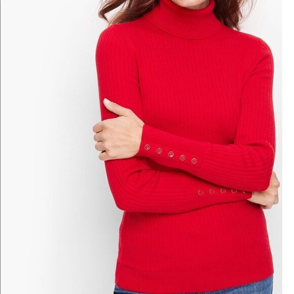 Talbots LP Ribbed Fuchsia Turtleneck Cotton Blend Knit Sweater - Picture 13 of 14